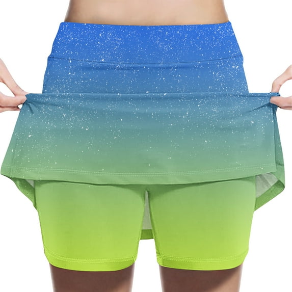 Mgmyaa Girls Skirts Gradient High Elastic Waist A-Line Skirts Built in Shorts Casual Mini Skorts for Kids