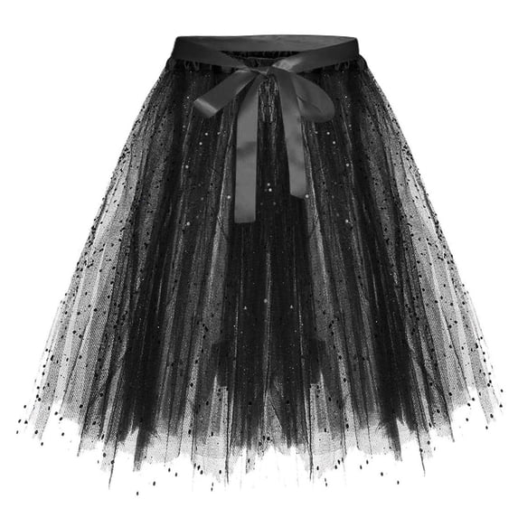 Mgmyaa Girls Solid Color Lace Mesh Glitter Pleated Skirt Elastic Waist Casual Tutu Skirt for Kids Ages 2-17
