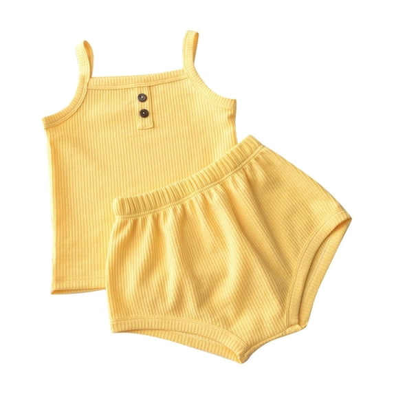 Mgmyaa Girls Solid Color Ribbed Halter Camisole Top and Shorts 2-Piece Casual Set for Kids Ages 9M-4Y