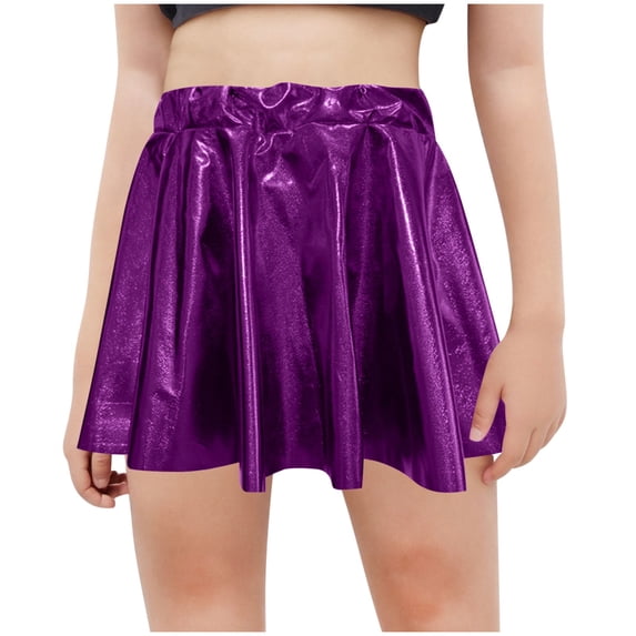 Mgmyaa Girls Solid Color Sequin Pleated Mini Skirt Elastic Waist Casual Dance Princess Skirt for Kids Ages 4-14