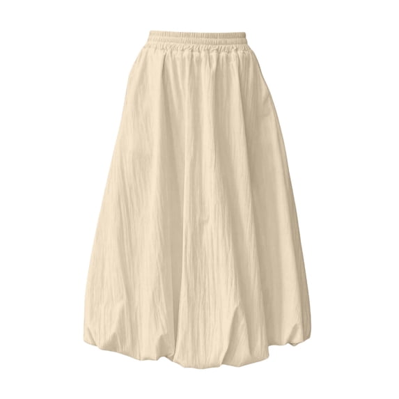 Mgmyaa Girls Solid Regular Fit Long Flowy A-Line Midi Skirt, Mid-Rise Elastic Adjustable Waist with Side Pockets, Bubble Hem Casual Party for Kids
