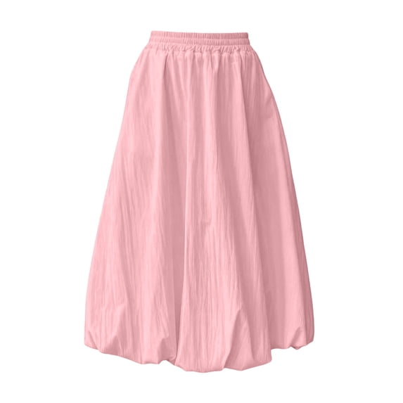 Mgmyaa Girls Solid Regular Fit Long Flowy A-Line Midi Skirt, Mid-Rise Elastic Adjustable Waist with Side Pockets, Bubble Hem Casual Party for Kids