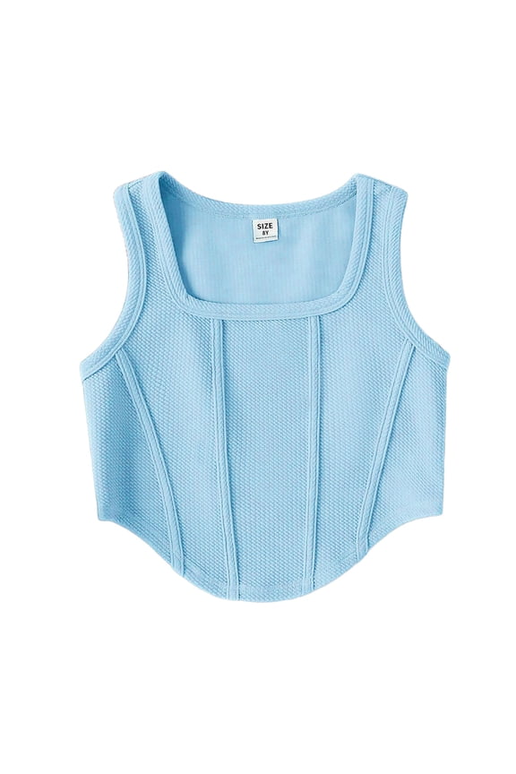 Girls Square Neck Crop Tank Tops Summer Standard Straps Spaghetti Straps Sleeveless Casual Camisole Blouses Tops