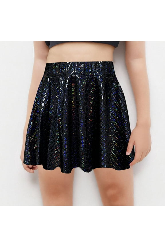 Girls' Square Sequins Pleated Skirt, Shiny Dance Princess Half Short Skirt, Comfortable and Elegant for Ages 4-14 Years