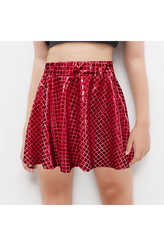 Girls' Square Sequins Pleated Skirt, Shiny Dance Princess Half Short Skirt, Comfortable and Elegant for Ages 4-14 Years
