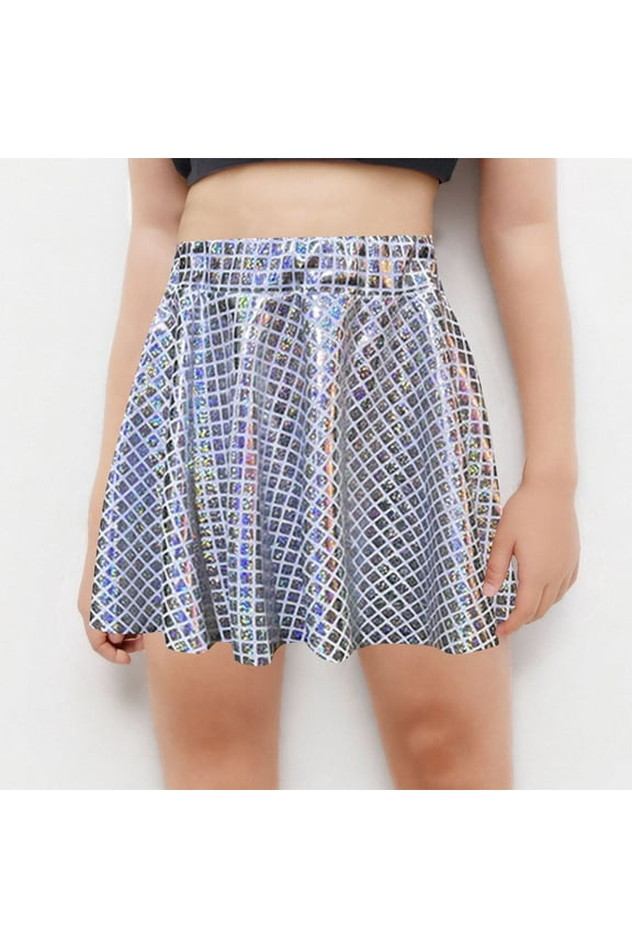 Girls' Square Sequins Pleated Skirt, Shiny Dance Princess Half Short Skirt, Comfortable and Elegant for Ages 4-14 Years