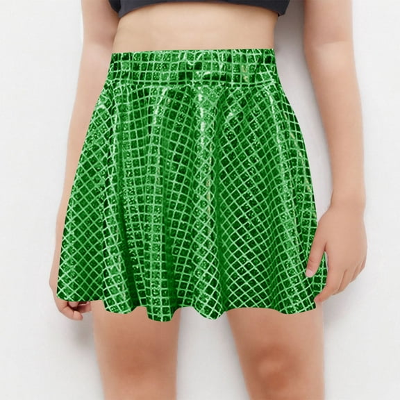 Mgmyaa Girls' Square Sequins Pleated Skirt, Shiny Dance Princess Half Short Skirt, Comfortable and Elegant for Ages 4-14 Years