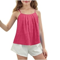Mgmyaa Girls Summer Casual Spaghetti Straps Tank Top Crew Neck Cute Strechy Sleeveless Trendy Tee Shirt Blouses 5-15 Years