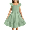 thumbnail image 1 of Mgmyaa Girls Summer Dresses Cute Double Layer Ruffle Sleeve Smocked Flowy Dress 3-14 Years, 1 of 8