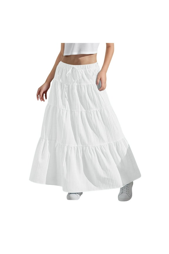 Girls Summer Long Skirt Elastic Waist Casual Tiered Hem Swing Maxi Skirt for 4-15Y