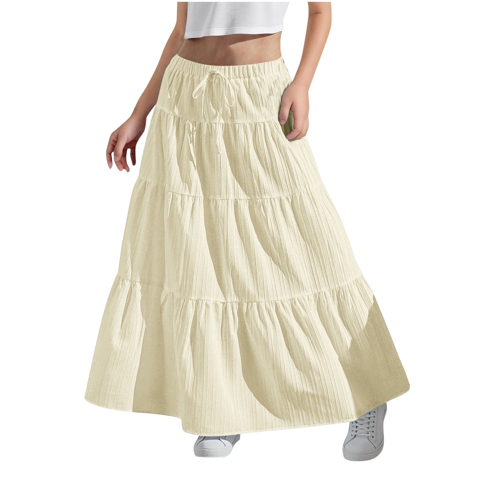 Mgmyaa Girls Summer Long Skirt Elastic Waist Casual Tiered Hem