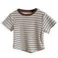 thumbnail image 1 of Mgmyaa Girls' Summer Revivalism Casual Striped Color Blocked Short Sleeved T-shirt, 1 of 4