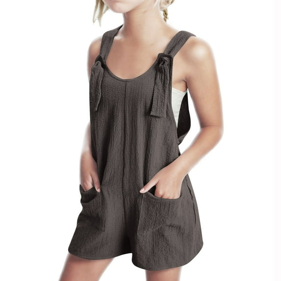 Mgmyaa Girls Summer Rompers Kids Scoop Neck Tank Top Sleeveless Loose Casual Shorts Jumpsuit Overalls with Pockets 2025 Clothes