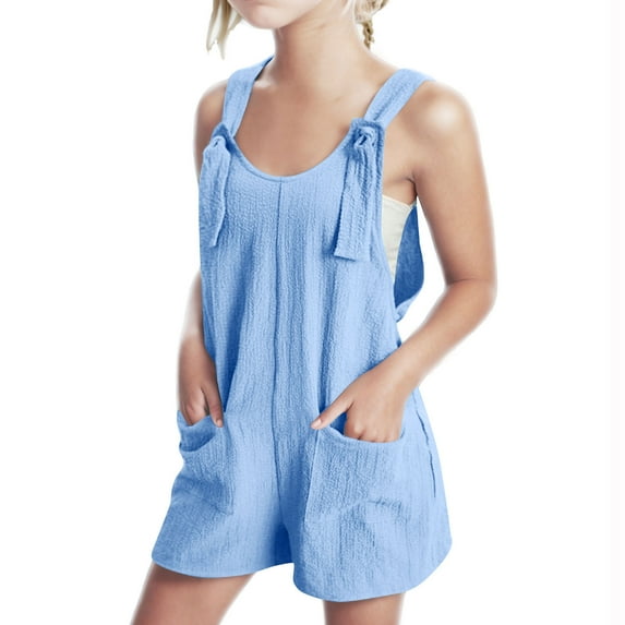 Mgmyaa Girls Summer Rompers Kids Scoop Neck Tank Top Sleeveless Loose Casual Shorts Jumpsuit Overalls with Pockets 2025 Clothes