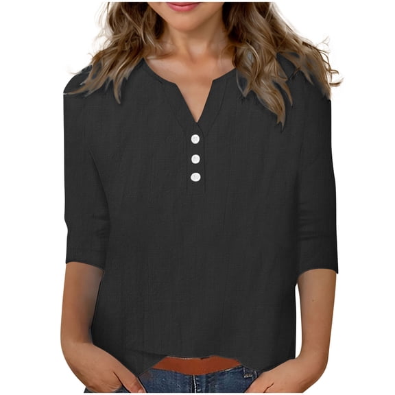 Mgmyaa Girls Summer Tops Fall Casual T-Shirts Kids V-Neck Solid 3/4 Sleeve Blouses 3-13 Years