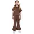 thumbnail image 1 of Mgmyaa Girls Two Piece Outfit Sets Fashion Casual Solid Color Strappy Short Sleeve Top and Palazzo Flared Long Pants Two-Piece Set 12 Months - 8 Years, 1 of 8