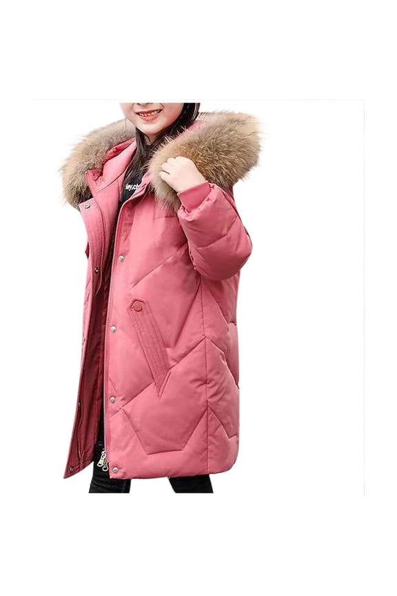 Girls Winter Hooded Puffer Coat Thicken Quilted Jacket Big Collar Cold Weather Parka 10-14Y