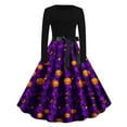 thumbnail image 1 of Mgmyaa Halloween Dress for Women Vintage Printed Long Sleeve Zipper Crew Neck Cocktail Evening Prom Dresses Halloween Costumes with Bow Belt, 1 of 3