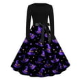 thumbnail image 1 of Mgmyaa Halloween Dress for Women Vintage Printed Long Sleeve Zipper Crew Neck Cocktail Evening Prom Dresses Halloween Costumes with Bow Belt, 1 of 3
