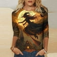 thumbnail image 1 of Mgmyaa Halloween Shirts for Women 3/4 Sleeve Fall Halloween Pattern Round Neck T-Shirts Plus Size Costumes Blouses Size S-5XL, 1 of 5