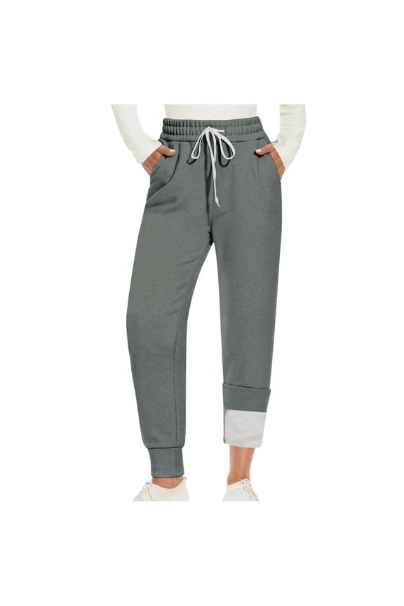 High Waist Thermal Lined Joggers for Women Stretchy Ankle Length Pants with Pockets Winter Warm Fleece Lined Trousers