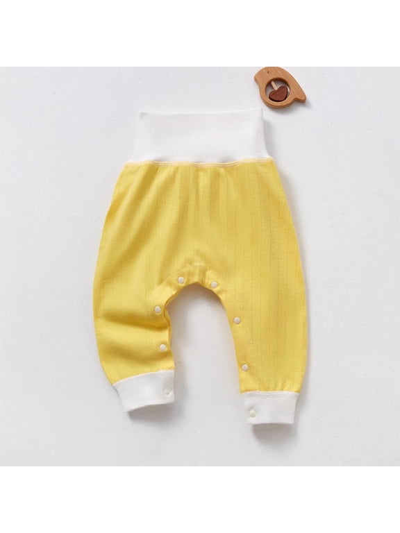 Infant High Waist Cotton Pants with Snap Button Closure Solid Color Soft Comfortable Leggings for Boys Girls Winter Warm Daily Wear Newborn Essentials Pull On