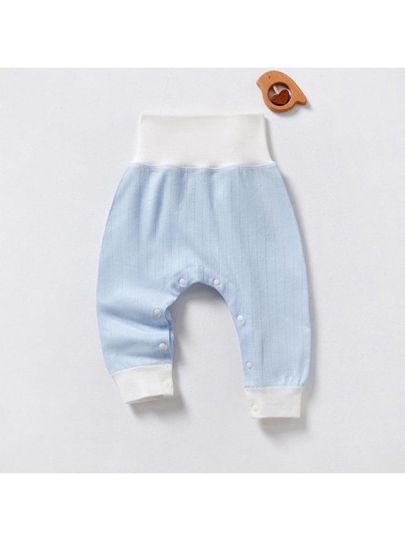 Infant High Waist Cotton Pants with Snap Button Closure Solid Color Soft Comfortable Leggings for Boys Girls Winter Warm Daily Wear Newborn Essentials Pull On