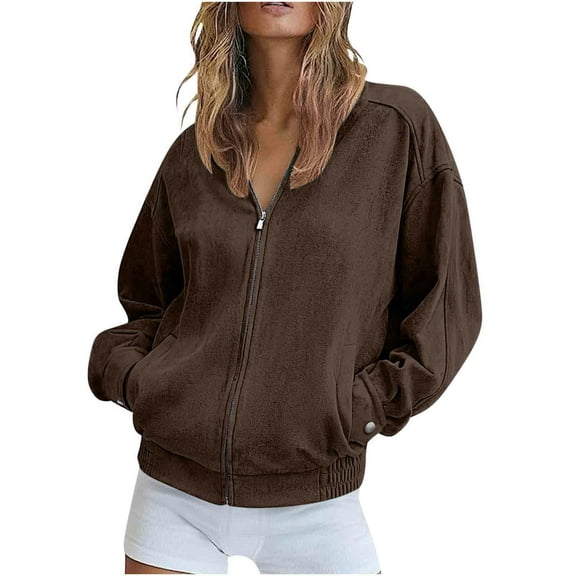 Mgmyaa Jacket for Women Casual Winter Turn-Down Collar Jacket Shackets Lightweight Zip Up Outerwear with Pockets