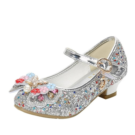 Mgmyaa Juniors Low Heel Party Shoes Sparkly Sequined Dress Pumps Performance Footwear School Celebration Fashion
