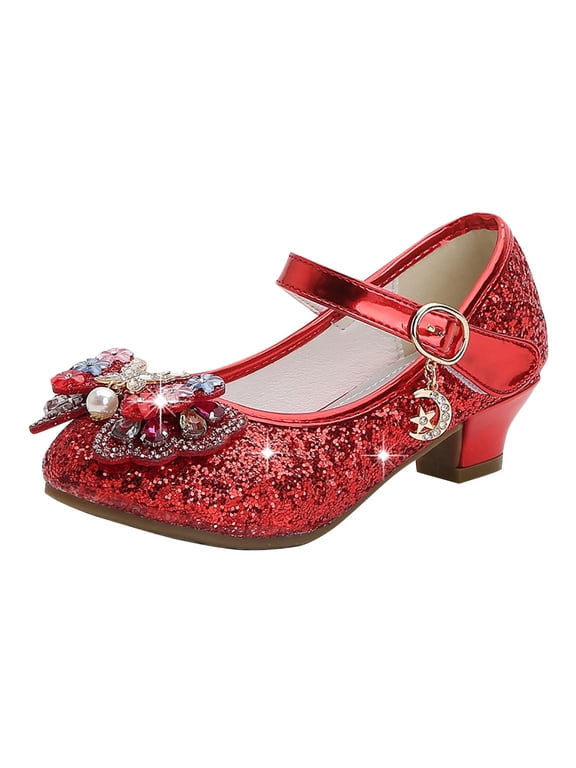 Juniors Low Heel Party Shoes Sparkly Sequined Dress Pumps Performance Footwear School Celebration Fashion