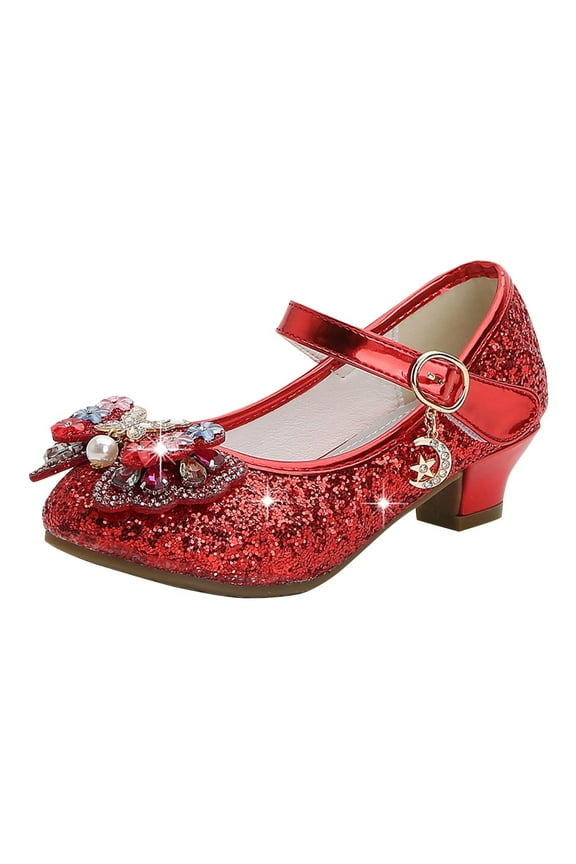 Juniors Low Heel Party Shoes Sparkly Sequined Dress Pumps Performance Footwear School Celebration Fashion