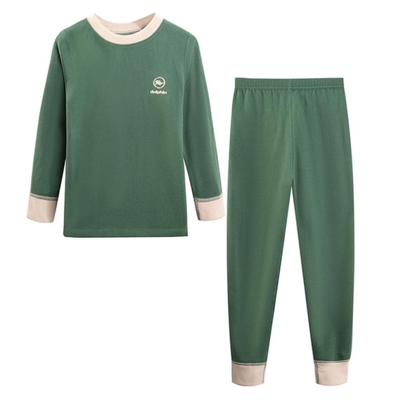 Mgmyaa Kids 100% Cotton Set Crew Neck Long Sleeve Thermal Underwear Base Layer Top and Cuffed Pants for Boys and Girls