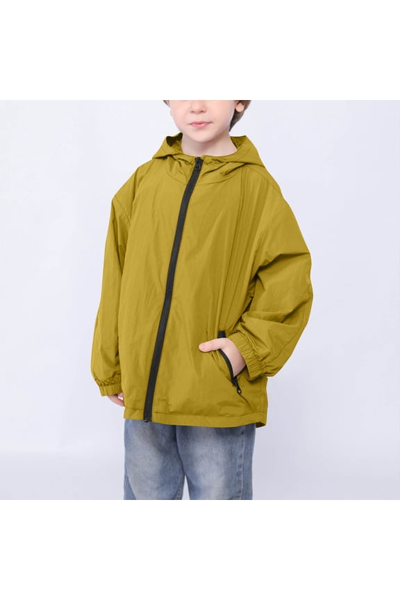 Kids Boys Girls Lightweight Waterproof Windbreaker Hooded Rain Jacket Packable Outdoor Coat 2-10 Years