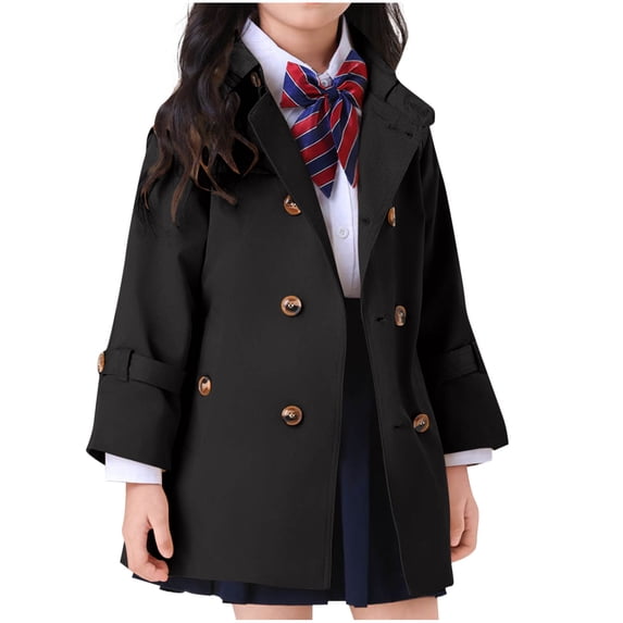 Mgmyaa Kids British Style Wind Coat Long Sleeve Open Front Jacket Casual Outerwear for Girls Fall Winter 1-13Y