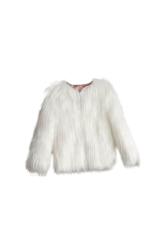 Kids Faux Fur Round Neck Coat, Long Sleeve Plush Fleece Jacket with Thick Lining for Girls Boys Winter 1-11Y