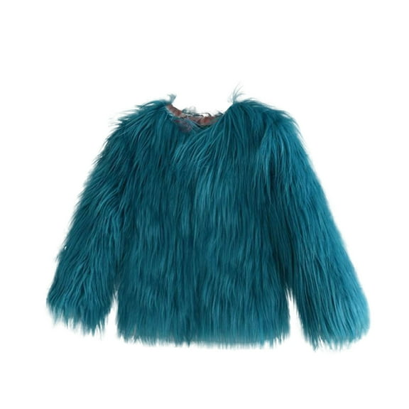 Mgmyaa Kids Faux Fur Round Neck Coat, Long Sleeve Plush Fleece Jacket with Thick Lining for Girls Boys Winter 1-11Y