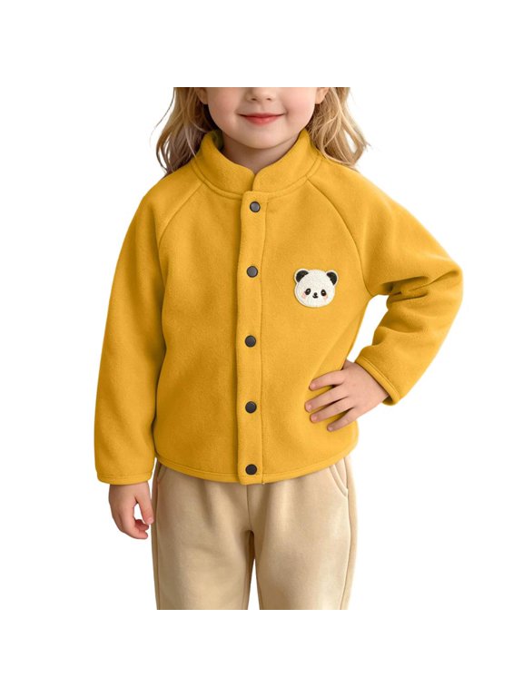 Kids Fleece Jacket with Panda Patch Button Down Winter Coat for Boys Girls