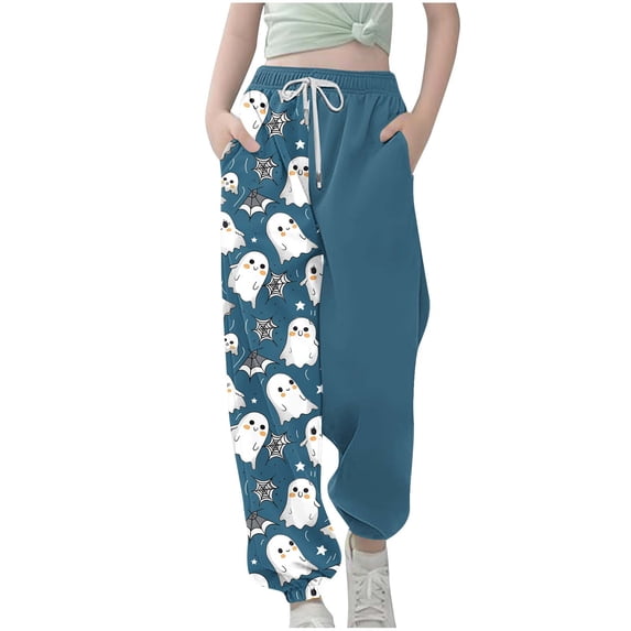 Mgmyaa Kids Halloween Print Pants Elastic Waistband Drawstring Ankle Sweatpants with Pockets for Boys Girls Size 3-13Y