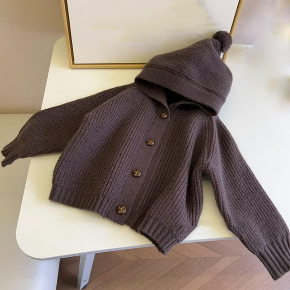 Mgmyaa Kids Hooded Knit Cardigan Sweater Casual Jacket Open Front Long Sleeve Outerwear 6M-6 Years
