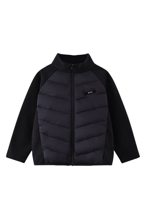 Kids Lightweight Down Jacket Patchwork Long Sleeve Round Neck Winter Warm Coat Thin Outerwear for Boys Girls Autumn Casual 1-11 Years