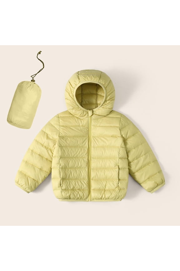 Kids' Lightweight Hooded Packable Down Jacket for Boys and Girls, Warm Thin Puffer Coat with Pockets, Mid Size Casual Outerwear for Ages 2-14 Years