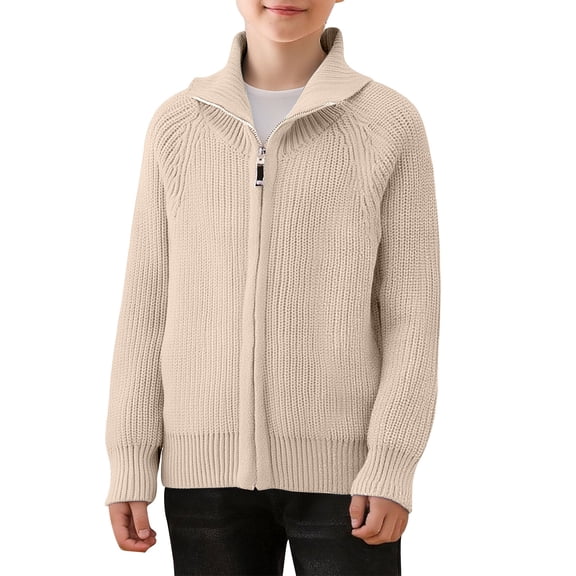 Mgmyaa Kids Mid-Large Versatile Knit Cardigan Jacket, Warm Winter Long Sleeve Fleece Lined Pullover Sweater, Unisex Outerwear