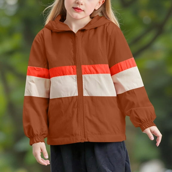 Mgmyaa Kids Patterned Hooded Windbreaker Boys Girls Long Sleeve Color Block Lightweight Jacket Ages 2-10 Years