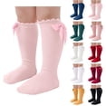 thumbnail image 1 of Mgmyaa Kids Pure Cotton Knee High Socks Ruffle Bow Tube Socks for Toddler Girls Spring Fall Dance Casual Long Stockings, 1 of 9