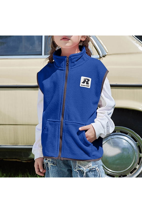 Kids Reversible Fleece Vest Double Sided Warm Jacket Boys Girls Sleeveless Fall Outerwear Top 3-15Y