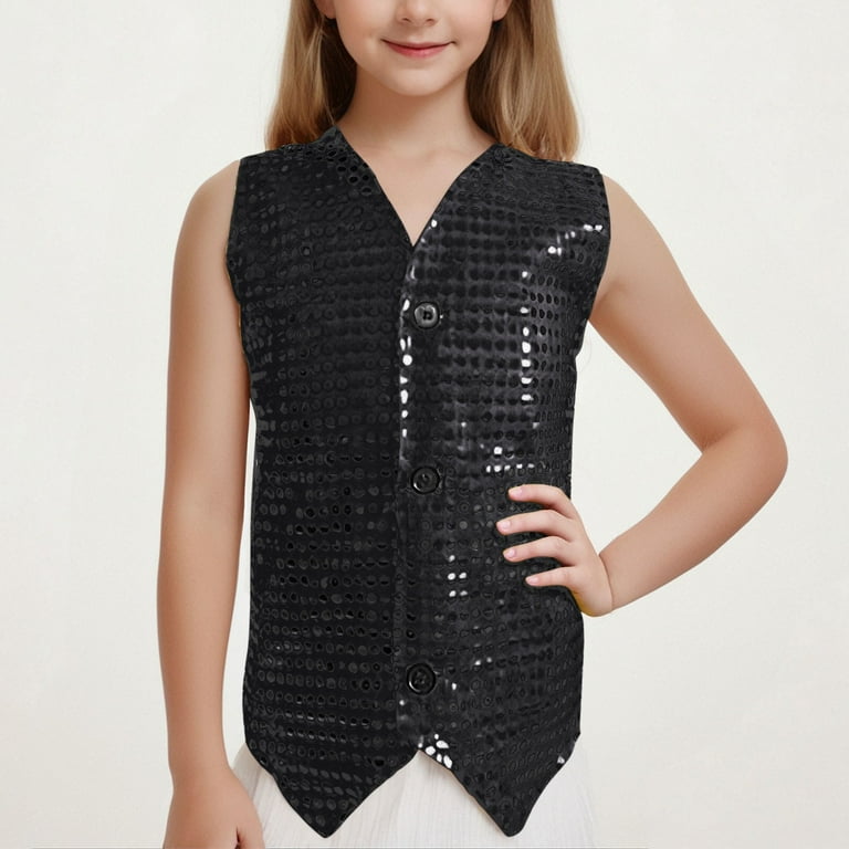 Mgmyaa Kids Sequin Vest Double Sided Performance Top Sleeveless