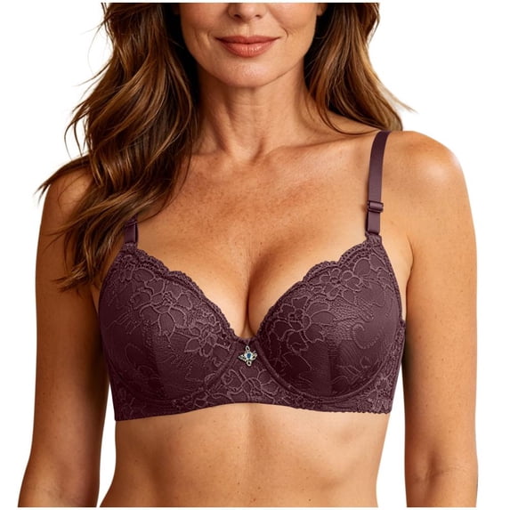 Mgmyaa Lace Underwire Balconette Bra Women's Solid Color Bra with Hook & Eye Soft Breathable Fabric for Everyday