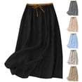 thumbnail image 1 of Mgmyaa Women's Summer Linen Blend Midi Skirt Loose Elastic Waist Drawstring Floral Embroidery Casual A-Line Skirt, 1 of 9