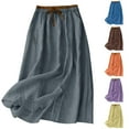 thumbnail image 1 of Mgmyaa Women's Summer Linen Midi Skirt Elastic Waist Embroidered Floral A-Line Casual Skirt, 1 of 9