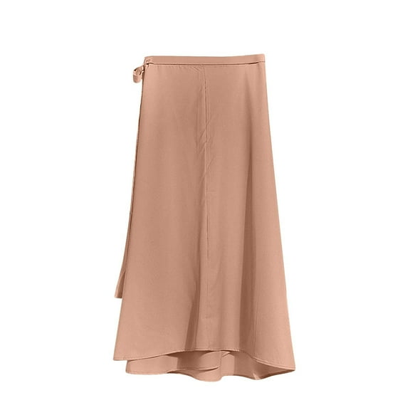 Mgmyaa Long Skirts for Women Casual Elastic Tie Waist Skirt with Side Split Leisure Fashion Solid Color Midi Skirt